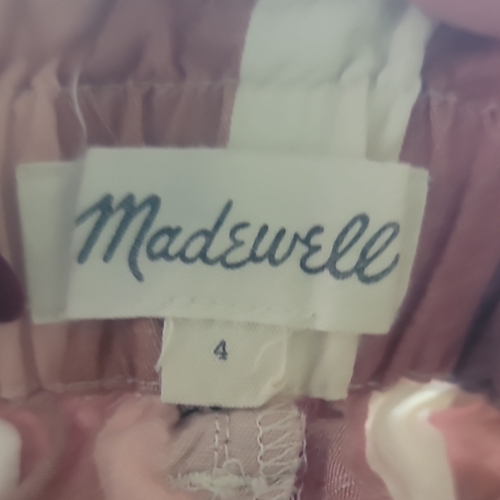 Madewell Blush tan Ivory viscose cotton linen striped paper bag waist shorts 4 - Picture 4 of 8